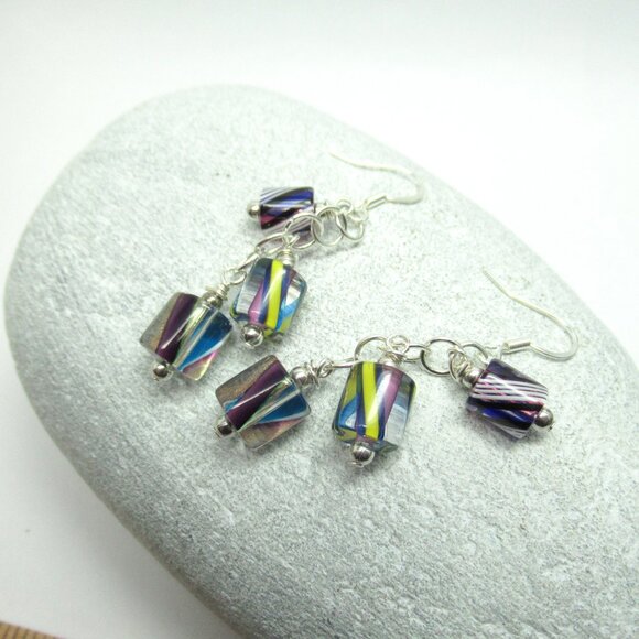 Cane glass mix dangle earrings - Picture 5 of 10